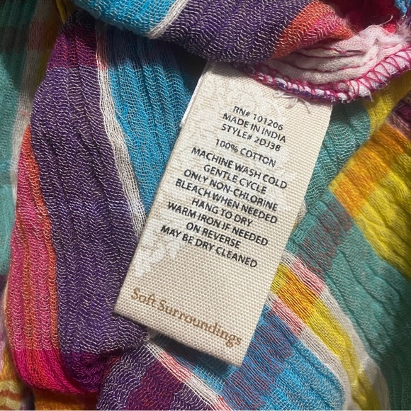 Soft Surroundings Kona Shores Gauze Plaid Button Detail Shirt Top - Picture 6 of 6